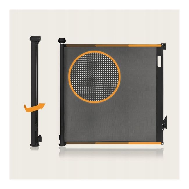 Poarta de siguranta, Lionelo, Thea, Cu suruburi, Textila, Retractabila, Mecanism dublu de blocare, Montaj universal, 80x140 cm, Conform cu standardul european de securitate EN1930, Negru BYNLO-THEA_BLACK_ONYX