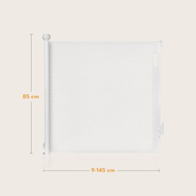 Poarta de siguranta, Lionelo, Thea, Textila, Ofera vizibilitate, Retractabila, Mecanism dublu de blocare, Montaj universal, 80x140 cm, Conform cu standardul european de securitate EN1930, Alb BYNLO-THEA_WHITE_NATURAL