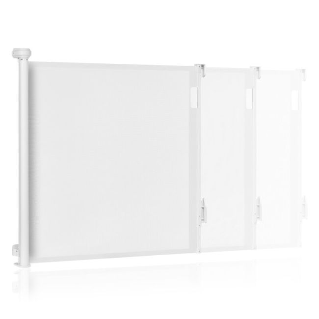 Poarta de siguranta, Lionelo, Thea, Textila, Ofera vizibilitate, Retractabila, Mecanism dublu de blocare, Montaj universal, 80x140 cm, Conform cu standardul european de securitate EN1930, Alb BYNLO-THEA_WHITE_NATURAL