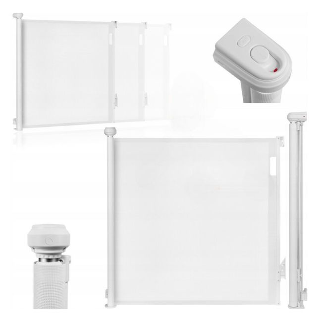 Poarta de siguranta, Lionelo, Thea, Textila, Ofera vizibilitate, Retractabila, Mecanism dublu de blocare, Montaj universal, 80x140 cm, Conform cu standardul european de securitate EN1930, Alb BYNLO-THEA_WHITE_NATURAL
