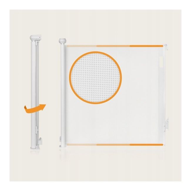 Poarta de siguranta, Lionelo, Thea, Textila, Ofera vizibilitate, Retractabila, Mecanism dublu de blocare, Montaj universal, 80x140 cm, Conform cu standardul european de securitate EN1930, Alb BYNLO-THEA_WHITE_NATURAL