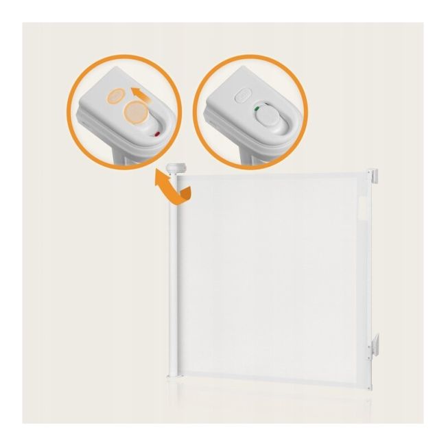 Poarta de siguranta, Lionelo, Thea, Textila, Ofera vizibilitate, Retractabila, Mecanism dublu de blocare, Montaj universal, 80x140 cm, Conform cu standardul european de securitate EN1930, Alb BYNLO-THEA_WHITE_NATURAL