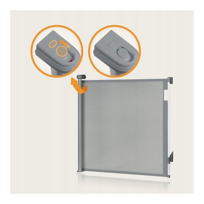 Poarta de siguranta, Lionelo, Thea, Textila, Ofera vizibilitate, Retractabila, Mecanism dublu de blocare, Montaj universal, 80x140 cm, Conform cu standardul european de securitate EN1930, Gri BYNLO-THEA_GREY_CONRETE