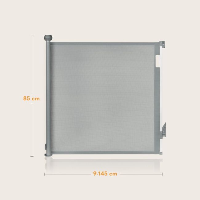 Poarta de siguranta, Lionelo, Thea, Textila, Ofera vizibilitate, Retractabila, Mecanism dublu de blocare, Montaj universal, 80x140 cm, Conform cu standardul european de securitate EN1930, Gri BYNLO-THEA_GREY_CONRETE