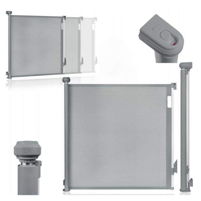 Poarta de siguranta, Lionelo, Thea, Textila, Ofera vizibilitate, Retractabila, Mecanism dublu de blocare, Montaj universal, 80x140 cm, Conform cu standardul european de securitate EN1930, Gri BYNLO-THEA_GREY_CONRETE
