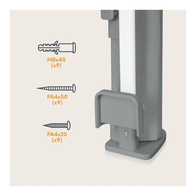 Poarta de siguranta, Lionelo, Thea, Textila, Ofera vizibilitate, Retractabila, Mecanism dublu de blocare, Montaj universal, 80x140 cm, Conform cu standardul european de securitate EN1930, Gri BYNLO-THEA_GREY_CONRETE