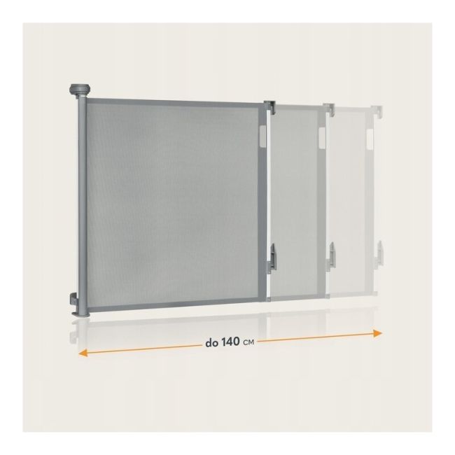 Poarta de siguranta, Lionelo, Thea, Textila, Ofera vizibilitate, Retractabila, Mecanism dublu de blocare, Montaj universal, 80x140 cm, Conform cu standardul european de securitate EN1930, Gri BYNLO-THEA_GREY_CONRETE