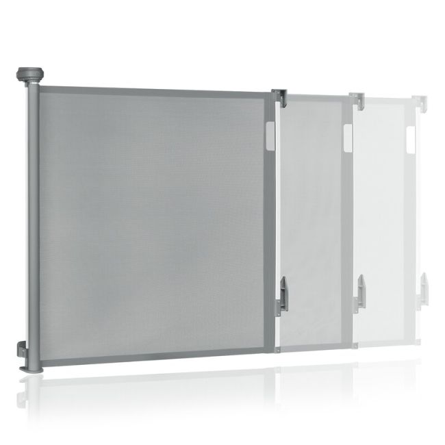 Poarta de siguranta, Lionelo, Thea, Textila, Ofera vizibilitate, Retractabila, Mecanism dublu de blocare, Montaj universal, 80x140 cm, Conform cu standardul european de securitate EN1930, Gri BYNLO-THEA_GREY_CONRETE