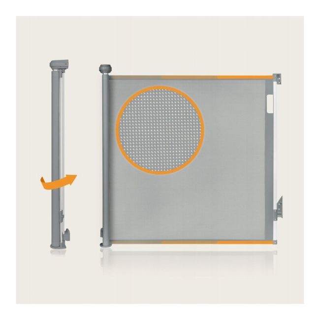 Poarta de siguranta, Lionelo, Thea, Textila, Ofera vizibilitate, Retractabila, Mecanism dublu de blocare, Montaj universal, 80x140 cm, Conform cu standardul european de securitate EN1930, Gri BYNLO-THEA_GREY_CONRETE