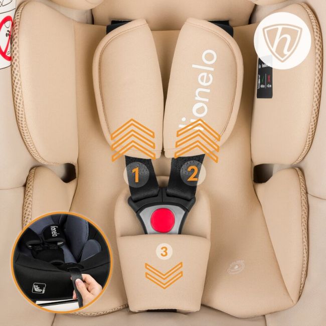 Scoica auto, Lionelo, i-Size Astrid, 0-13 Kg, 40-87 cm, Cu maner si capotina reglabile, Cu protectie laterala avansata, Salteluta confortabila, Conform cu standardul european de securitate R129, Bej BYNLO-ASTRID_I-SIZE_BEIGE