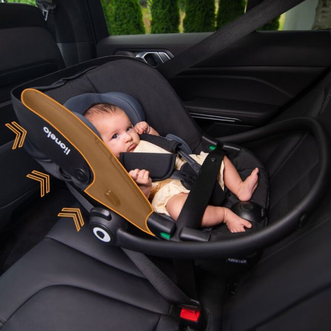Scoica auto, Lionelo, i-Size Astrid, 0-13 Kg, 40-87 cm, Cu maner si capotina reglabile, Cu protectie laterala avansata, Salteluta confortabila, Conform cu standardul european de securitate R129, Bej BYNLO-ASTRID_I-SIZE_BEIGE