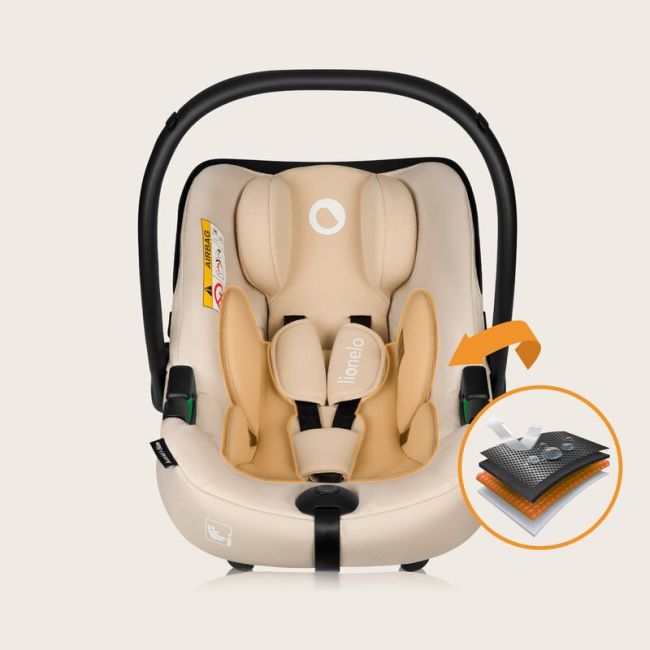 Scoica auto, Lionelo, i-Size Astrid, 0-13 Kg, 40-87 cm, Cu maner si capotina reglabile, Cu protectie laterala avansata, Salteluta confortabila, Conform cu standardul european de securitate R129, Bej BYNLO-ASTRID_I-SIZE_BEIGE