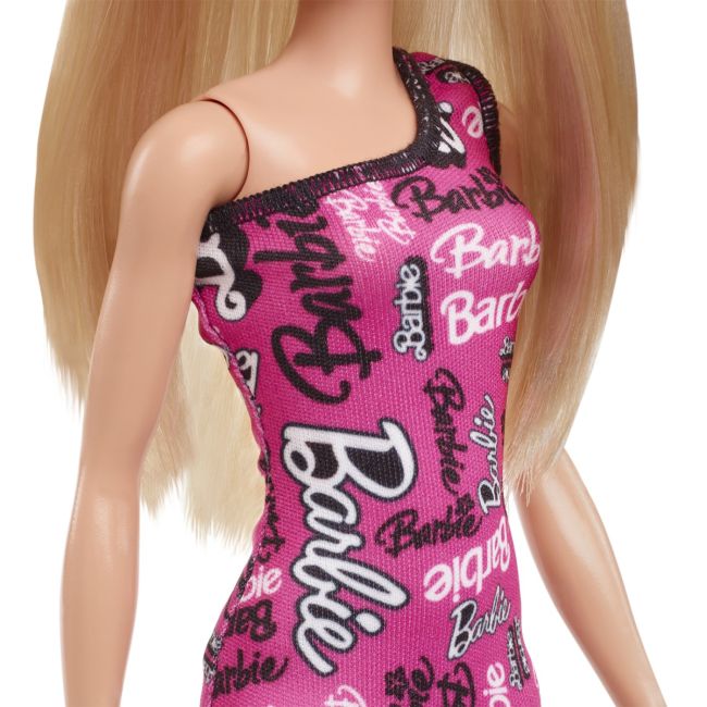 BARBIE PAPUSA CLASICA BLONDA CU ROCHITA ROZ CU IMPRIMEU BARBIE VIVMTT7439_HRH07