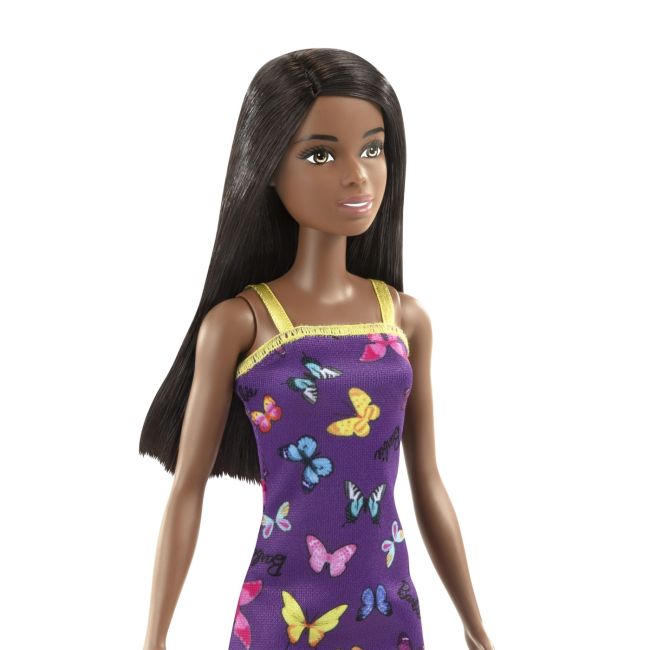 BARBIE PAPUSA CLASICA BRUNETA CU ROCHITA MOV CU IMPRIMEU CU FLUTURI VIVMTT7439_HBV07