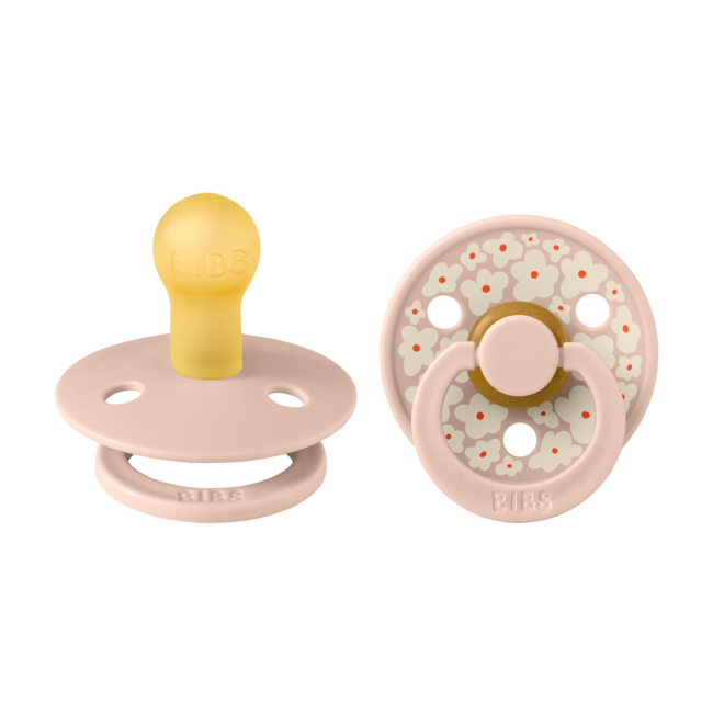Bibs - set 2 suzete colour studio collection flower latex, tetina rotunda, 0 luni+-blush bbb11017103