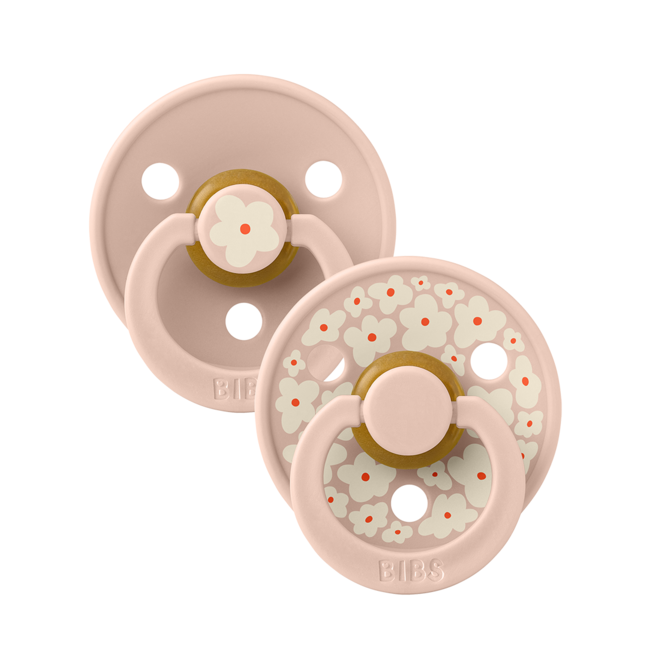 Bibs - set 2 suzete colour studio collection flower latex, tetina rotunda, 0 luni+-blush bbb11017103