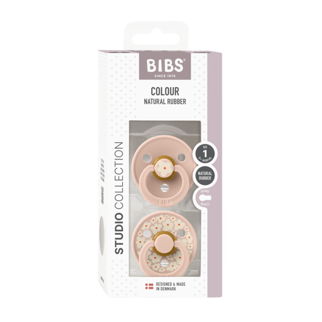 Bibs - set 2 suzete colour studio collection flower latex, tetina rotunda, 0 luni+-blush bbb11017103