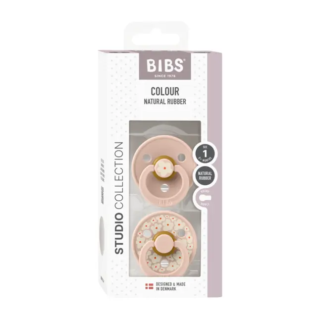 Bibs - set 2 suzete colour studio collection flower latex, tetina rotunda, 0 luni+-blush bbb11017103