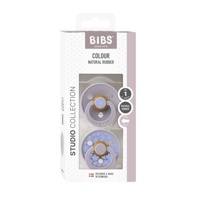 Bibs - set 2 suzete colour studio collection flower latex, tetina rotunda, 0 luni+-fossil grey bbb11017102