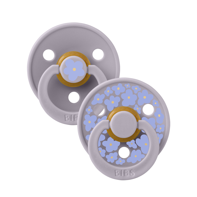 Bibs - set 2 suzete colour studio collection flower latex, tetina rotunda, 0 luni+-fossil grey bbb11017102