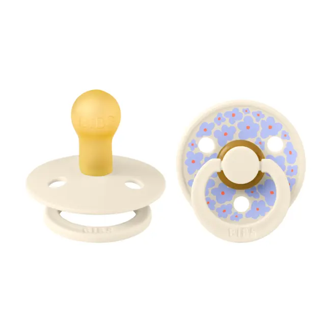 Bibs - set 2 suzete colour studio collection flower latex, tetina rotunda, 0 luni+-ivory bbb11017101