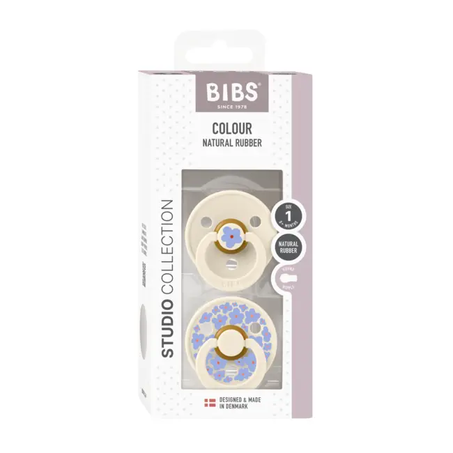 Bibs - set 2 suzete colour studio collection flower latex, tetina rotunda, 0 luni+-ivory bbb11017101