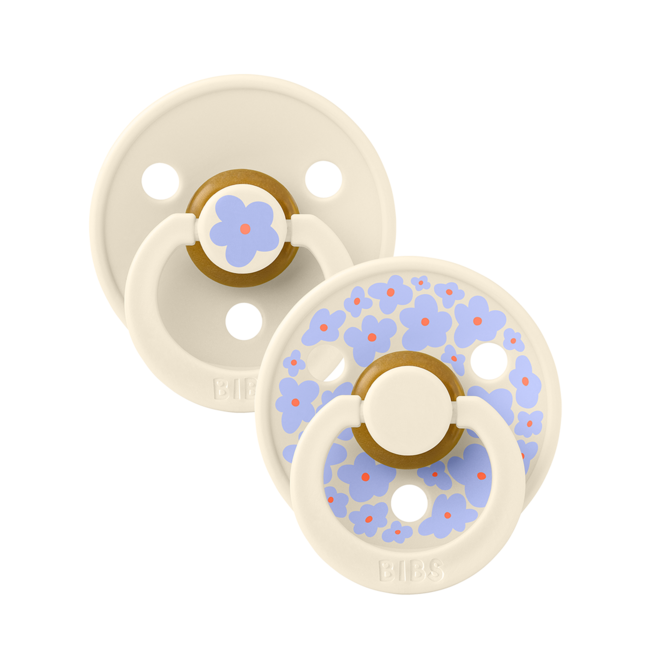 Bibs - set 2 suzete colour studio collection flower latex, tetina rotunda, 0 luni+-ivory bbb11017101