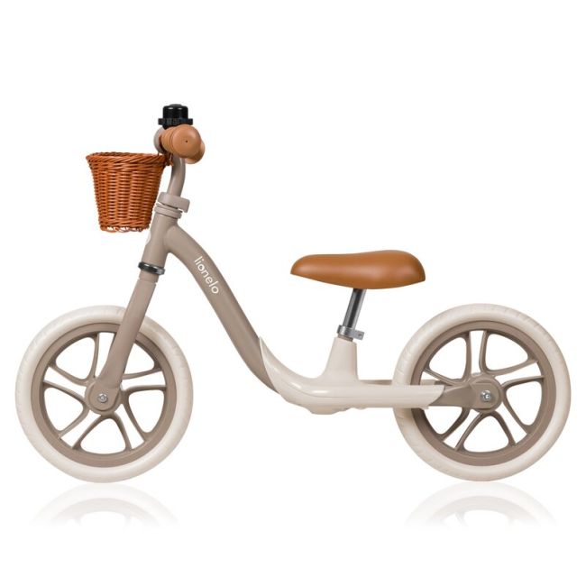 Bicicleta fara pedale, Lionelo, Alex Plus, Usoara, Cu ghidon si sa reglabile, Include cos depozitare si sonerie, Din otel, Cu roti din spuma EVA, 12 inch, Beige Sand BYNLO-ALEX_PLUS_BEIGE_SAND