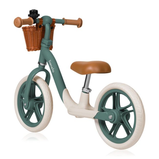 Bicicleta fara pedale, Lionelo, Alex Plus, Usoara, Cu ghidon si sa reglabile, Include cos depozitare si sonerie, Din otel, Cu roti din spuma EVA, 12 inch, Green Forest BYNLO-ALEX_PLUS_GREEN_FOREST