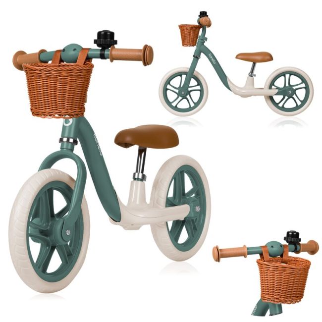 Bicicleta fara pedale, Lionelo, Alex Plus, Usoara, Cu ghidon si sa reglabile, Include cos depozitare si sonerie, Din otel, Cu roti din spuma EVA, 12 inch, Green Forest BYNLO-ALEX_PLUS_GREEN_FOREST