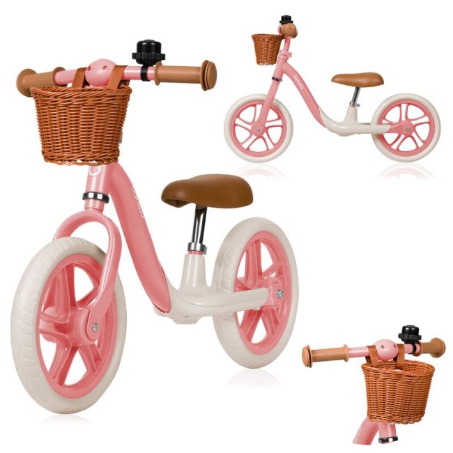 Bicicleta fara pedale, Lionelo, Alex Plus, Usoara, Cu ghidon si sa reglabile, Include cos depozitare si sonerie, Din otel, Cu roti din spuma EVA, 12 inch, Pink Rose BYNLO-ALEX_PLUS_PINK_ROSE
