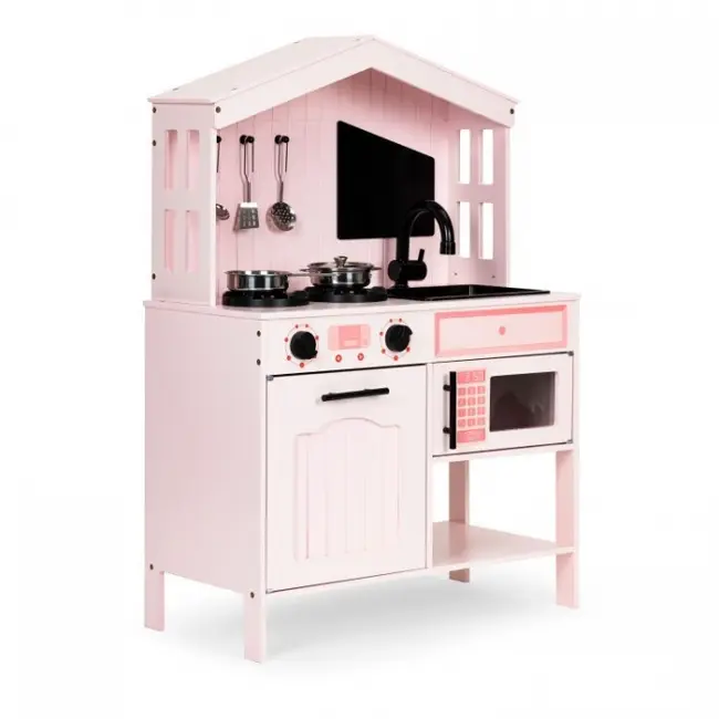 Bucatarie din lemn cu accesorii ecotoys plk563 - roz edeediplk563p