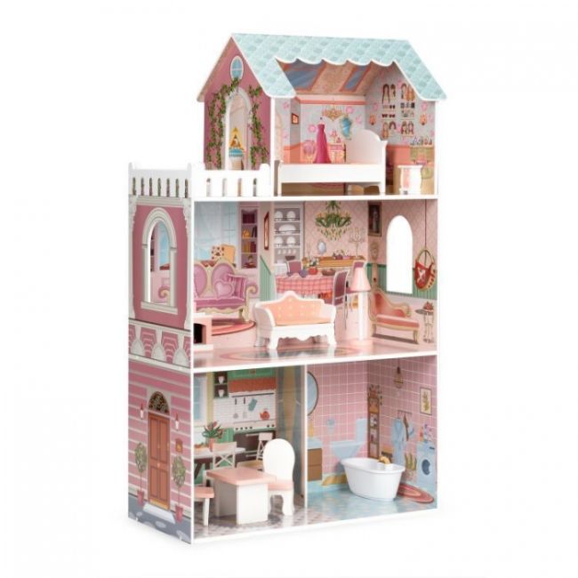 Casuta de papusi inalta din lemn cu mobilier ecotoys d8112 edeedid8112