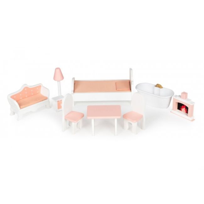 Casuta de papusi inalta din lemn cu mobilier ecotoys d8112 edeedid8112