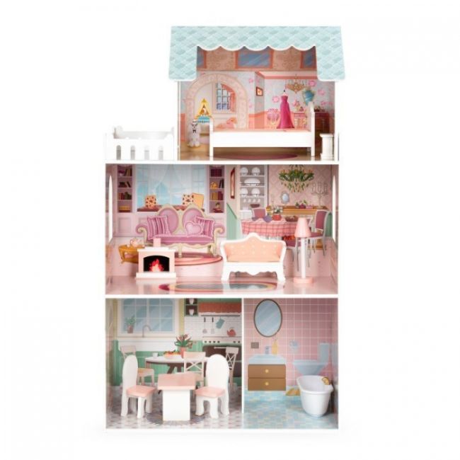 Casuta de papusi inalta din lemn cu mobilier ecotoys d8112 edeedid8112