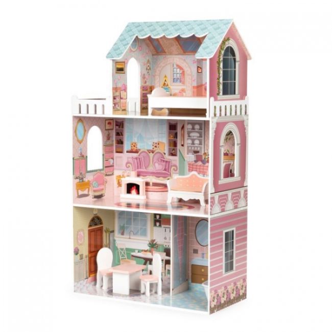 Casuta de papusi inalta din lemn cu mobilier ecotoys d8112 edeedid8112