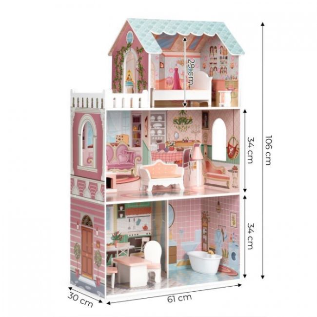 Casuta de papusi inalta din lemn cu mobilier ecotoys d8112 edeedid8112