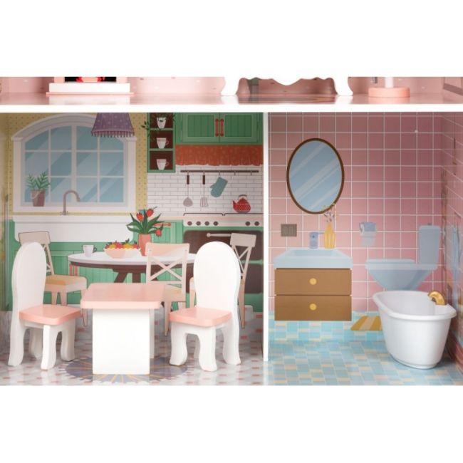 Casuta de papusi inalta din lemn cu mobilier ecotoys d8112 edeedid8112