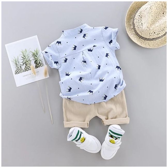 Costum bebelusi cu pantalonasi si camasuta bleu - coronite (marime disponibila: 12-18 luni (marimea 21 incaltaminte)) lihq317-3.12-18 luni (marimea 21 incaltaminte)