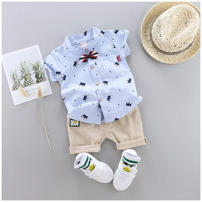 Costum bebelusi cu pantalonasi si camasuta bleu - Coronite LIHQ317-3
