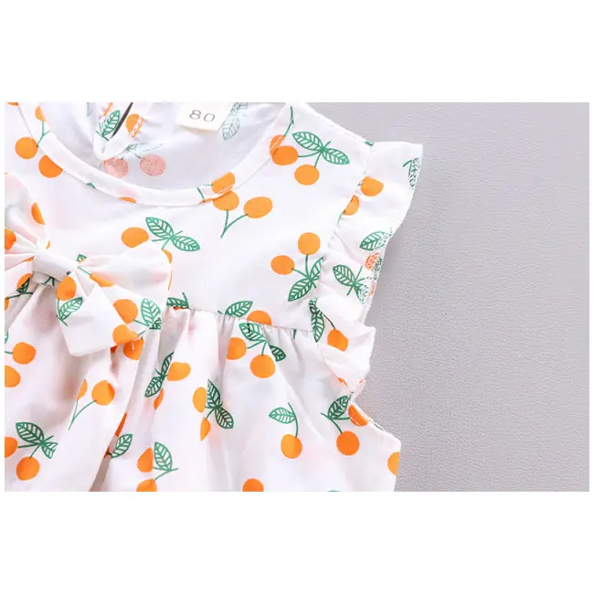 Costumas pentru fetite cu bluzita cu cirese portocalii LIHQ374-11