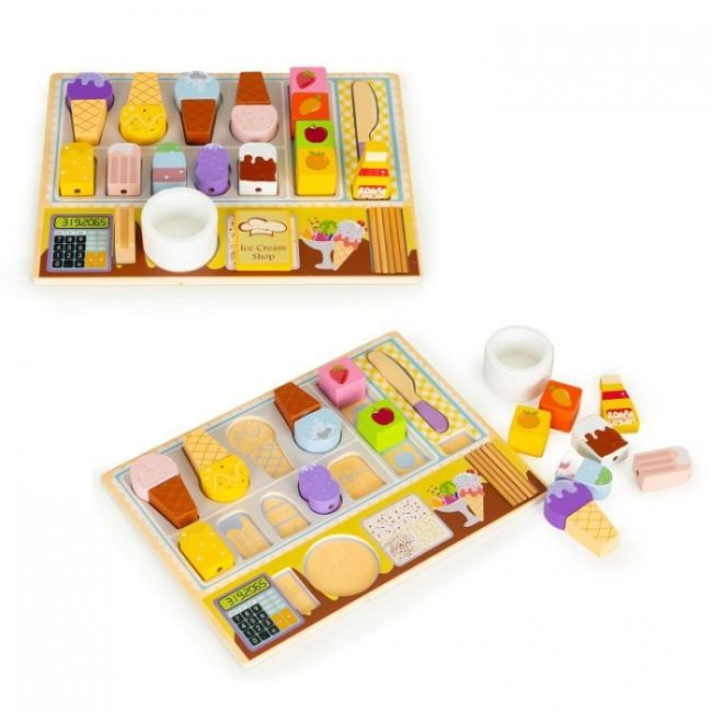 Jucarie interactiva din lemn sub forma de magazin cu inghetata, 27 elemente, ecotoys tl91084 edeeditl91084