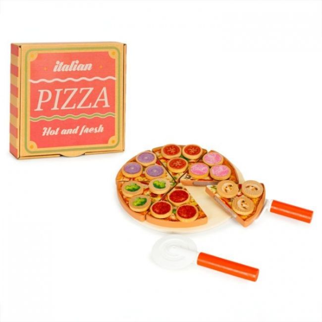 Jucarie interactiva din lemn sub forma de pizza, 27 elemente, ecotoys tl733030 edeeditl733030