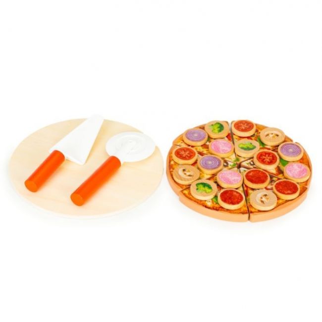 Jucarie interactiva din lemn sub forma de pizza, 27 elemente, ecotoys tl733030 edeeditl733030
