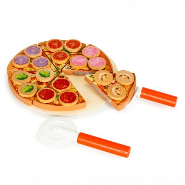 Jucarie interactiva din lemn sub forma de pizza, 27 elemente, ecotoys tl733030 edeeditl733030