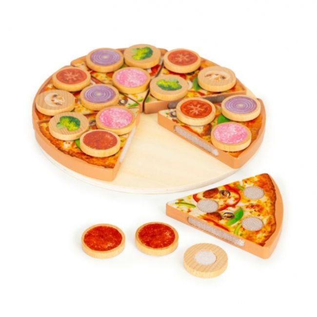 Jucarie interactiva din lemn sub forma de pizza, 27 elemente, ecotoys tl733030 edeeditl733030