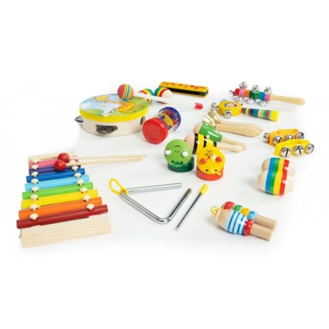 Set cu instrumente muzicale pentru copii din lemn, 14 instrumente, ecotoys esc-w-0243c edeediesc-w-0243c
