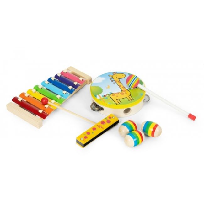 Set cu instrumente muzicale pentru copii din lemn, 14 instrumente, ecotoys esc-w-0243c edeediesc-w-0243c