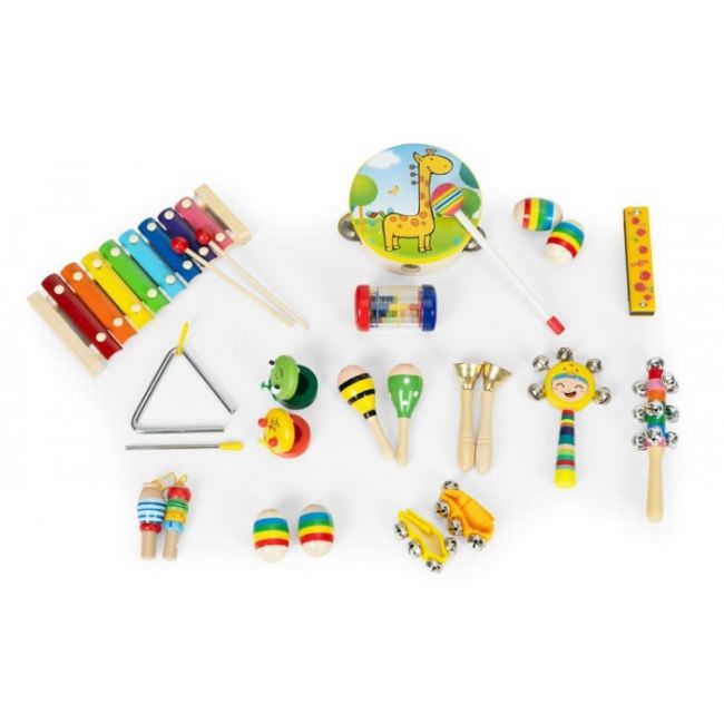 Set cu instrumente muzicale pentru copii din lemn, 14 instrumente, ecotoys esc-w-0243c edeediesc-w-0243c