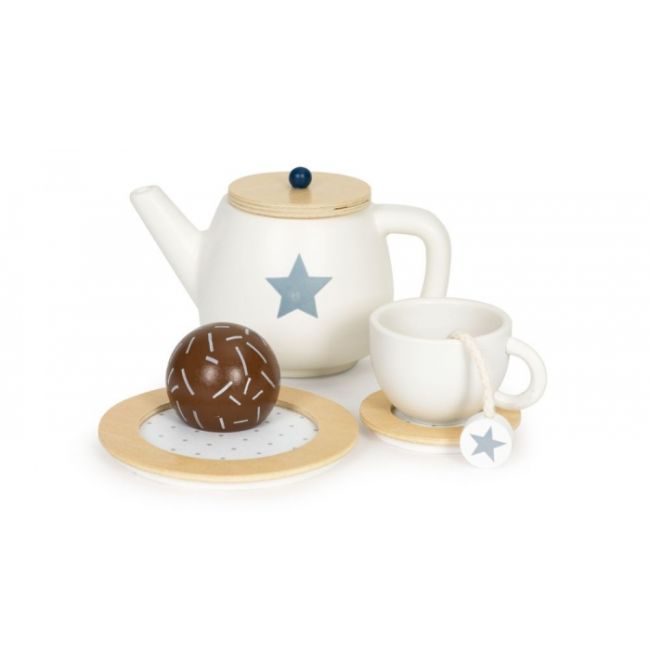 Set din lemn pentru a servi ceaiul, 17 elemente, ecotoys w10b318 edeediw10b318